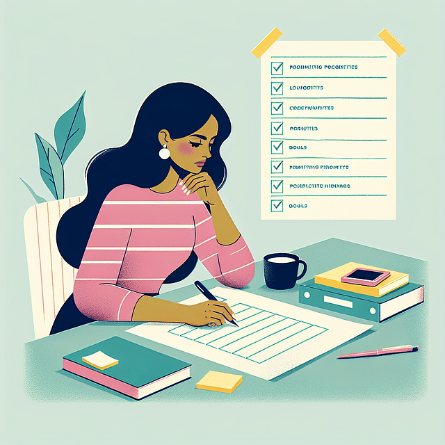 person contemplating over a list of priorities and goals