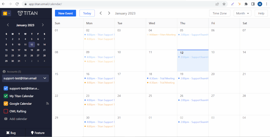 iCal viewer with list of calendars
