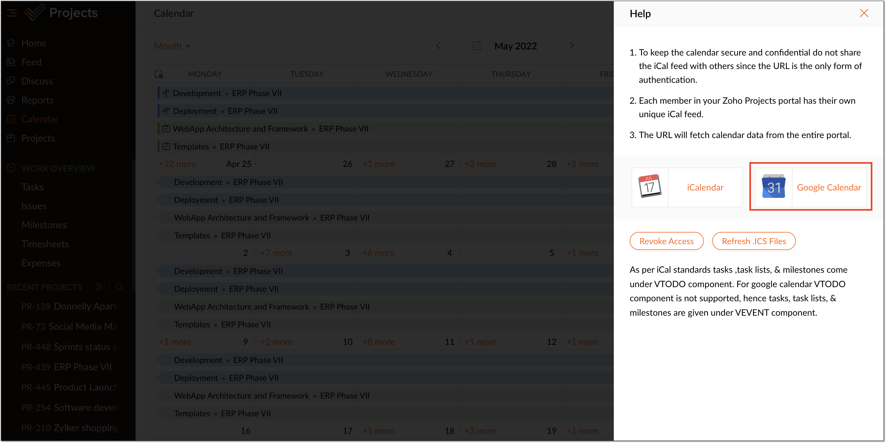 Google Calendar iCal integration
