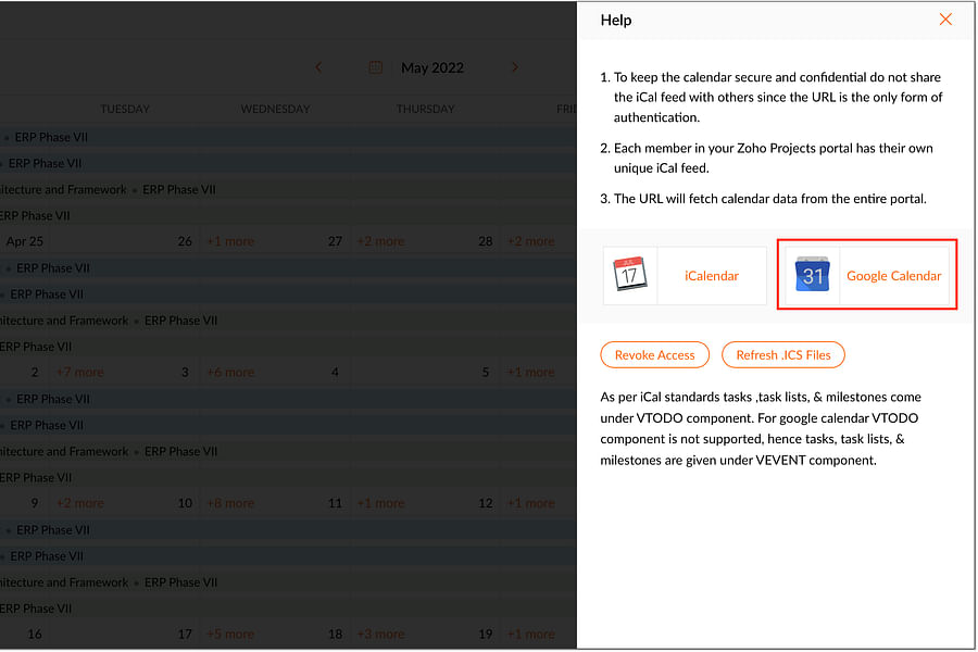 Google Calendar iCal integration