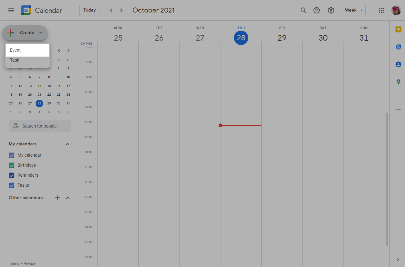 Screenshot of Google Calendar settings page